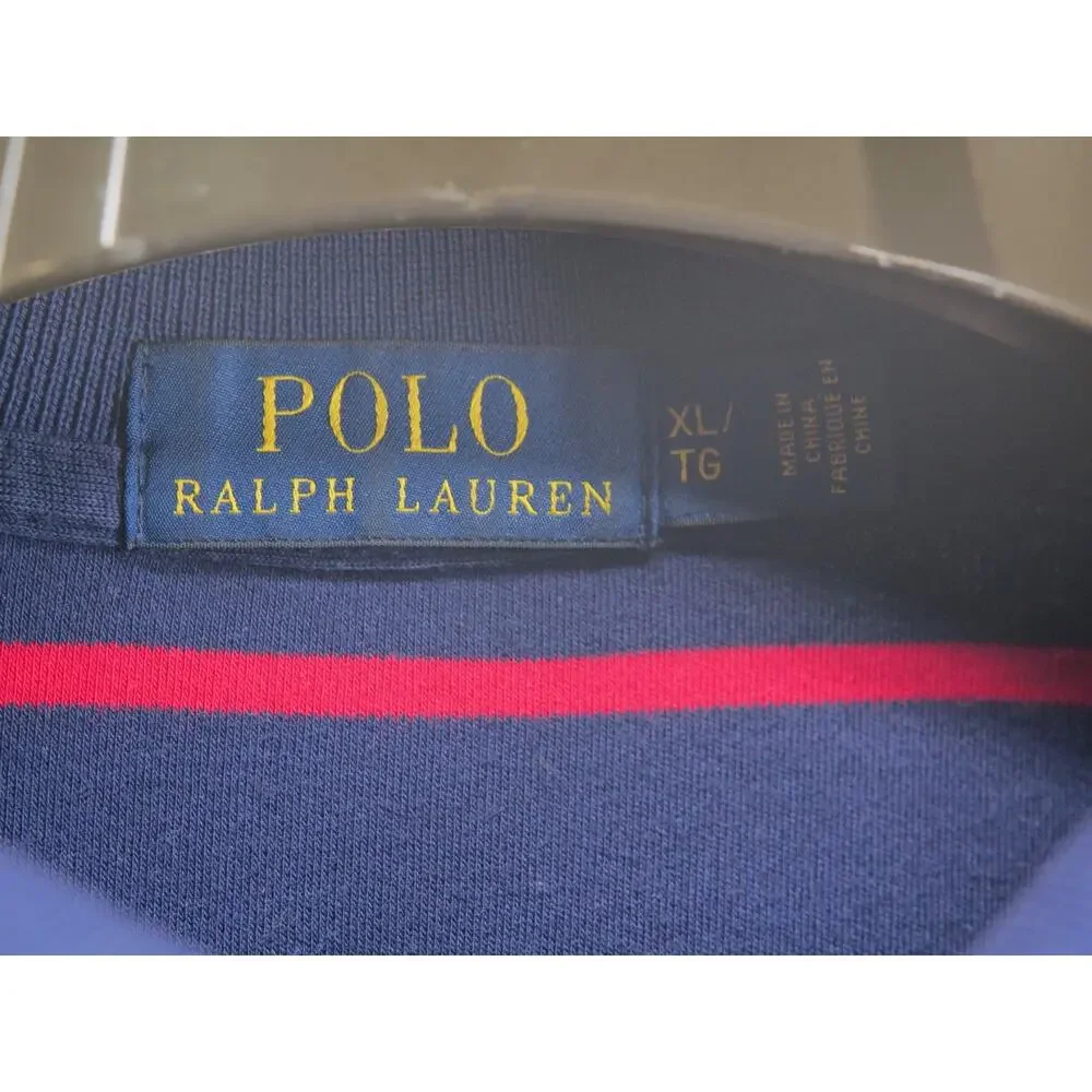 Polo Ralph Lauren Men's XL Navy Red Striped Long Sleeve Polo Shirt Classic